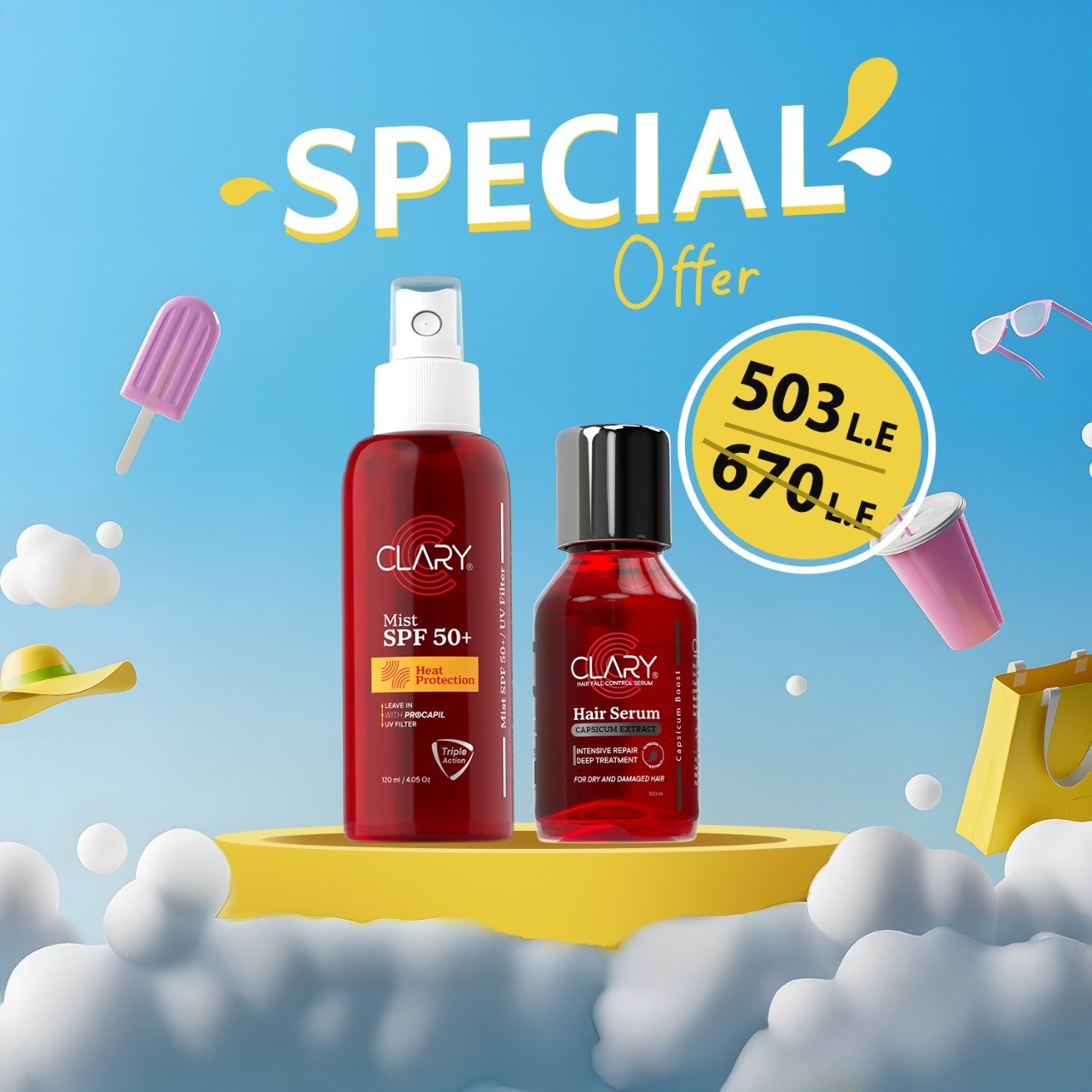 clary hair mist spf50 120ml + clary hair serum 100 ml offer