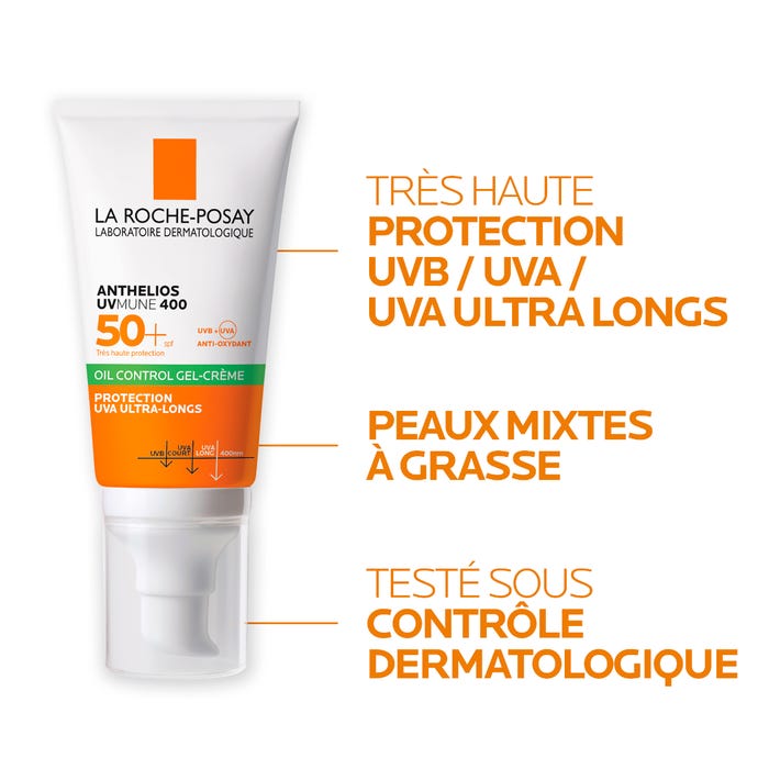 لاروش بوزيه أنثيليوس UVMUNE400 - كريم-جل واقي شمس للوجه بمعامل حماية SPF50+، بتركيبة مضادة للمعان ومعطر، 50 مل - الصورة 3