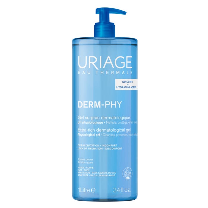 يورياج ديرم-في (Uriage DERM-PHY) - جل استحمام طبي غني بالدهون - للوجه والجسم - لجميع أنواع البشرة - 1 لتر