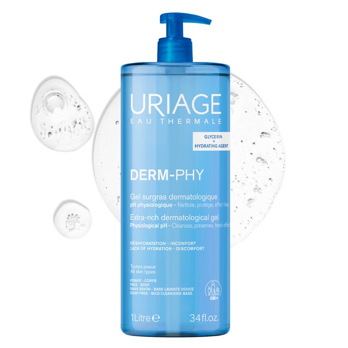 يورياج ديرم-في (Uriage DERM-PHY) - جل استحمام طبي غني بالدهون - للوجه والجسم - لجميع أنواع البشرة - 1 لتر - الصورة 2