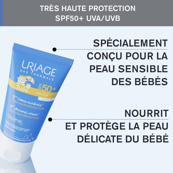 يورياج بيبي - الكريم المعدني الأول (1st Mineral Cream) بمعامل حماية SPF50+ - للوجه والجسم - للبشرة الحساسة، 50 مل - الصورة 2