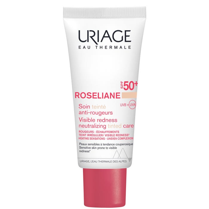 Uriage ROSELIANE - علاج ملون مضاد للاحمرار SPF50+ - الوجه - البشرة الحساسة المعرضة للعد الوردي، 40 مل