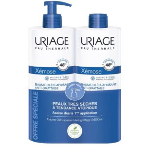 URIAGE XEMOSE - بلسم Duo Oil-Soothing المضاد للخدش - الوجه والجسم - بشرة جافة جدا مع ميل التأتبي، 2x500 مل