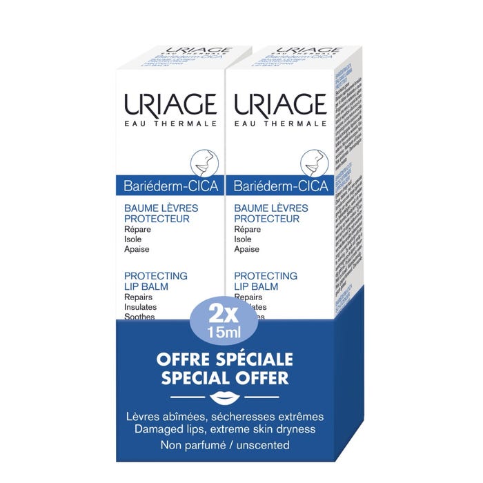 يورياج بارييديرم-سيكا (BARIÉDERM-CICA) - بلسم حماية للشفاه - للشفاه شديدة الجفاف والمتهيجة، عبوتان × 15 مل