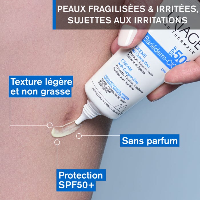 يورياج بارييديرم-سيكا (BARIÉDERM-CICA) - كريم واقٍ بالنحاس والزنك بمعامل حماية SPF50+ - للوجه والجسم - للبشرة الهشة والمتهيجة، 40 مل - الصورة 2